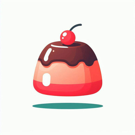 Cake with cream and cherry. Vector illustration.の写真素材