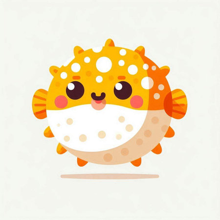 Cute cartoon puffer fish isolated on white background. Vector illustration.