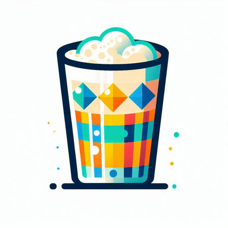 Colorful illustration of a glass of pop on a white backgroundの写真素材