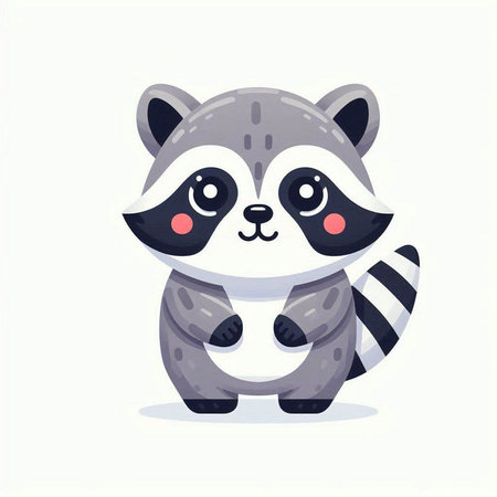 Cute raccoon cartoon character. Vector illustration in flat style.の写真素材