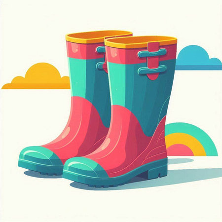 Colorful rubber boots on the background of the sky. Vector illustration