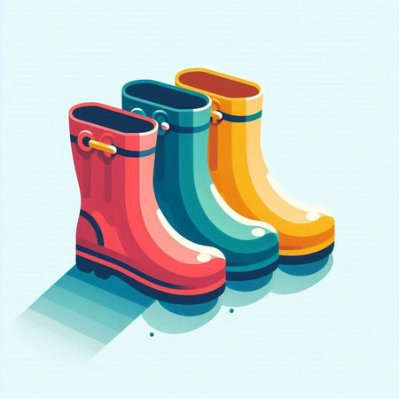 Colorful rubber boots on a light blue background. Vector illustration.の写真素材