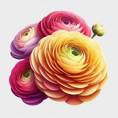 Illustration of an abstract background with colorful persian buttercup flowers