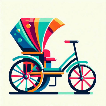 Colorful retro tricycle, vector illustration in flat design style.の写真素材