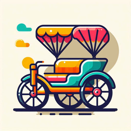 Colorful vector illustration of a tricycle on wheels. Flat style.の写真素材
