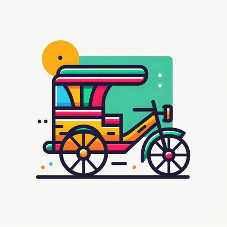 Rickshaw flat color icon. Isolated vector illustration on white background.の写真素材