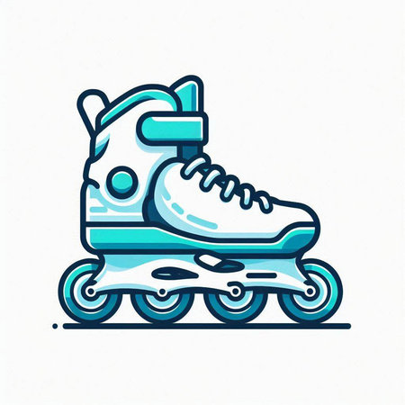 Roller skates on white background. Vector illustration in blue color.