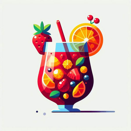 Cocktail in a glass with berries and fruits. Vector illustration.の写真素材