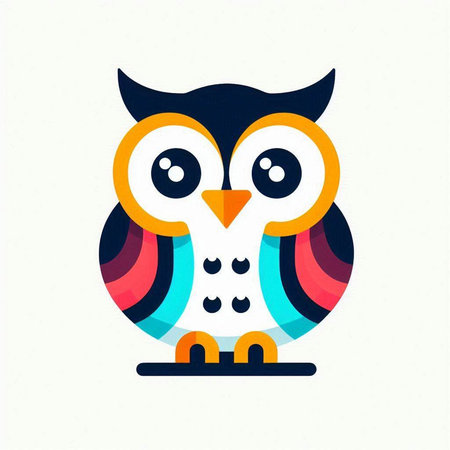Cute cartoon owl. Vector illustration isolated on a white background.の写真素材