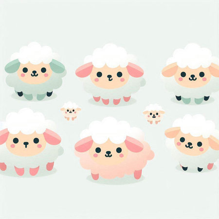 Cute cartoon sheeps. Vector illustration of cute sheeps.の写真素材