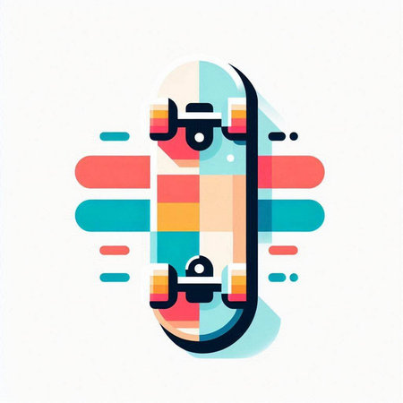 Skateboard line icon, colorful geometric design, vector illustration.