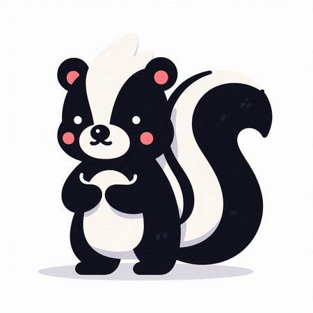 Cute cartoon skunk on a white background. Vector illustration.の写真素材