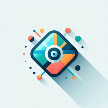 CD or DVD icon with long shadow. Flat design style. Abstract geometric background.の写真素材