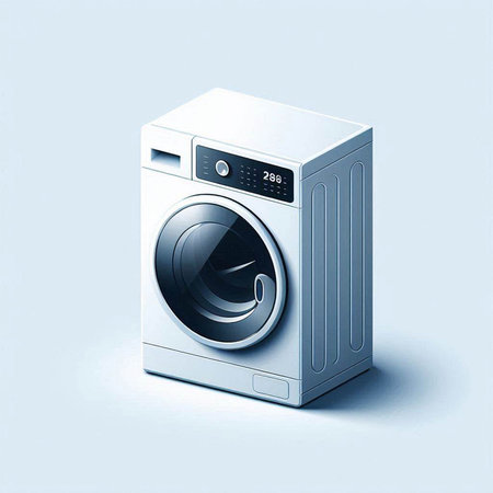 Washing machine on a light blue background. 3d illustration.の写真素材