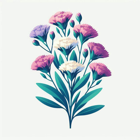 Beautiful bouquet of purple and pink flowers. Vector illustration.の写真素材