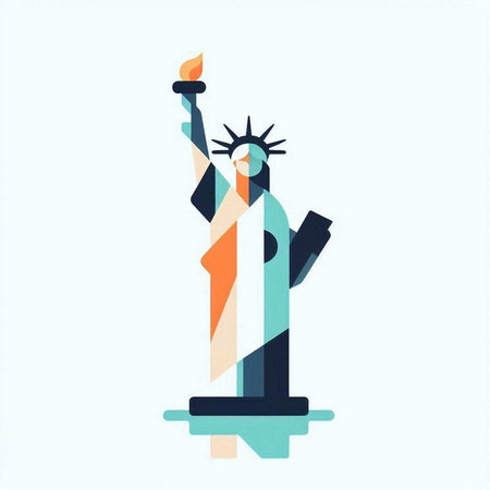 Statue of liberty with a burning candle in his hand. Vector illustration.