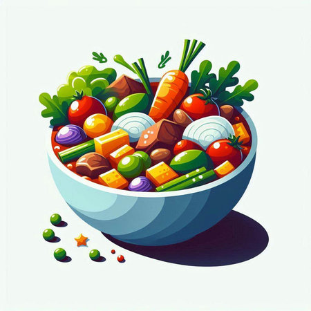 Vegetable salad in a bowl on a white background. Vector illustration.の写真素材