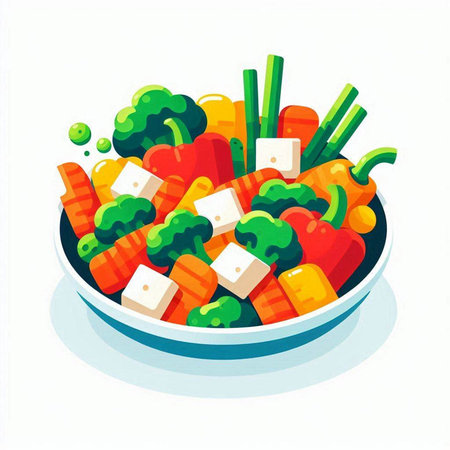 Vegetable salad in a bowl on a white background. Vector illustration.の写真素材