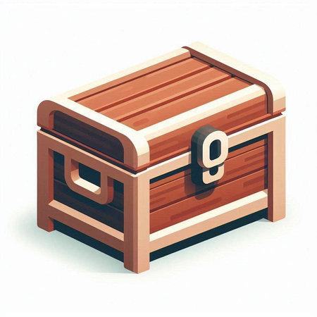 Wooden chest on a white background. Isometric view. Vector illustration.