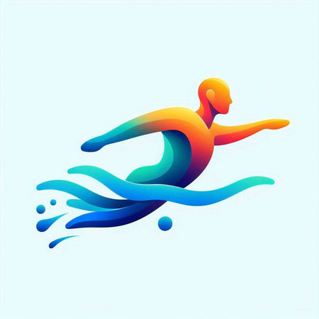 Colorful abstract silhouette of a swimmer in the water. Vector illustration.の写真素材