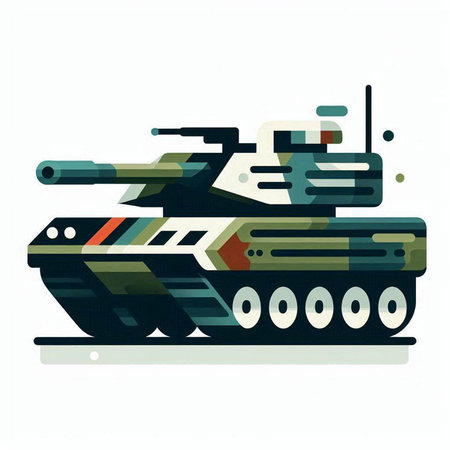 Military tank isolated on a white background. Vector illustration in flat style.