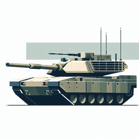 Military tank on a white background. Vector illustration. Side view.