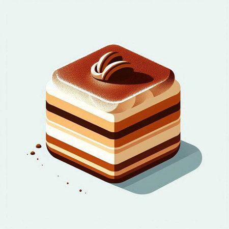 Vector illustration of a piece of cake with chocolate cream on top.