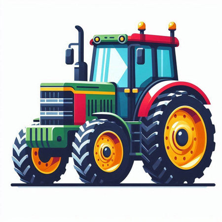 Tractor isolated on white background. Vector illustration in cartoon style.の写真素材