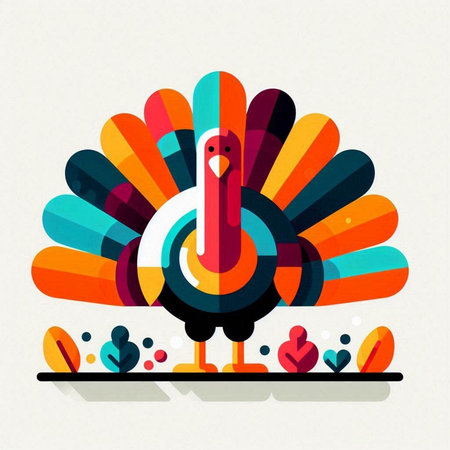 Thanksgiving Day greeting card with turkey. Vector illustration. EPS 10