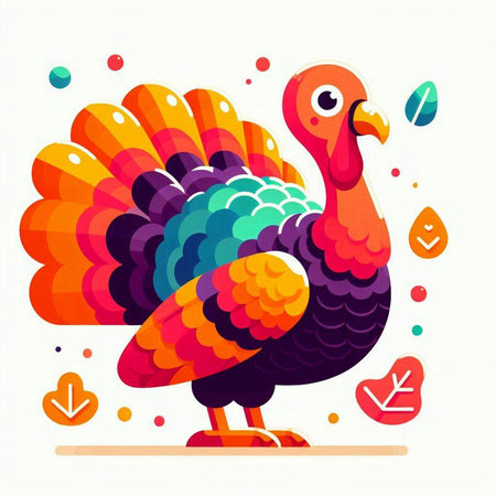 Cartoon Thanksgiving Turkey. Vector illustration. Colorful flat style.の写真素材