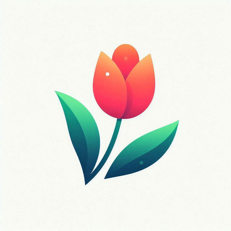 Red tulip and green leaves on a white background. Vector illustration.の写真素材
