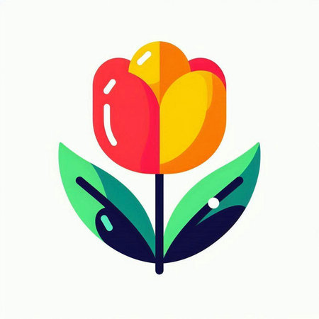 Colorful tulip flowers with leaves on white background. Vector illustration.の写真素材