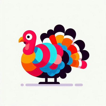 Vector illustration of a turkey in a flat style on a white background.の写真素材