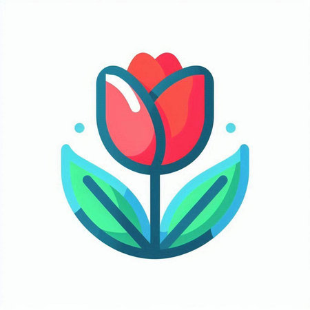 Tulip flower with leaves. Vector icon in flat style.の写真素材