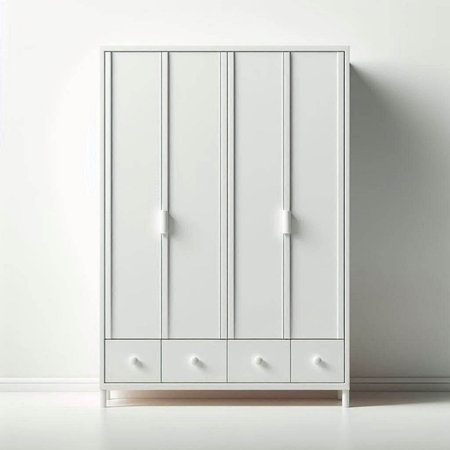 White wardrobe on a white wall. 3d render. Interior.