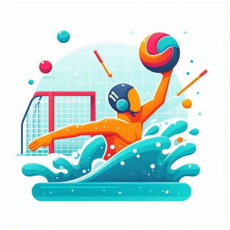 Water polo player with ball in water, vector illustration.の写真素材