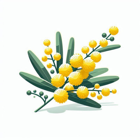 Mimosa flowers isolated on a white background. Vector illustration.の写真素材