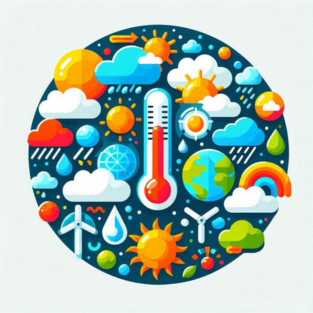 Thermometer with weather icons. Vector illustration in flat style.の写真素材