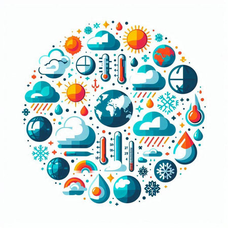 Weather and meteorology icons in circle shape. Vector Illustration.の写真素材