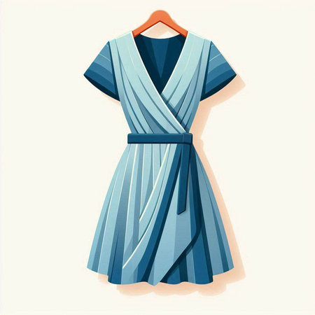 Blue silk dress on a mannequin. Vector illustration in retro styleの写真素材