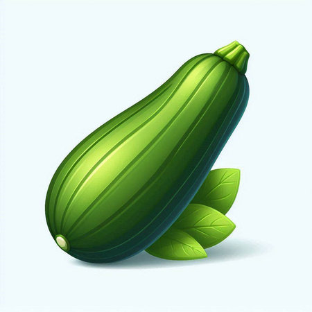 Illustration of a fresh green zucchini on a white backgroundの写真素材