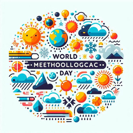 Vector illustration of World Weather Day concept in circle shape with flat iconsの写真素材
