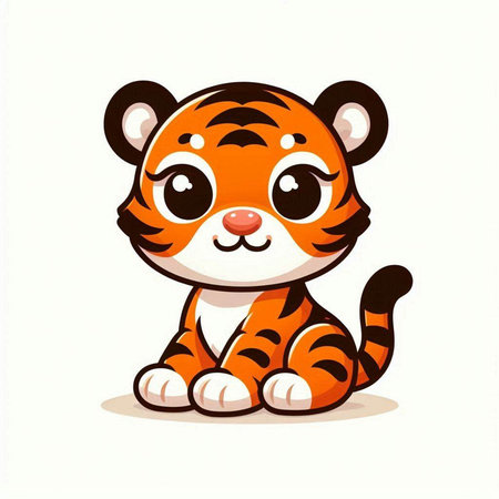 Cute cartoon tiger isolated on a white background. Vector illustration.