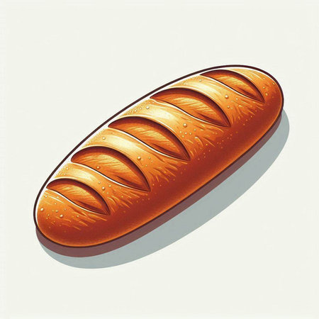 Illustration of a freshly baked loaf of bread on a white backgroundの写真素材