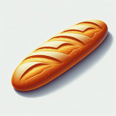 Illustration of a bread loaf on a white background with soft shadowsの写真素材