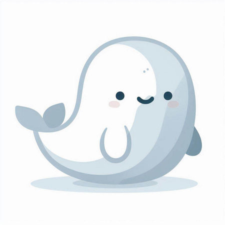 Cute cartoon white whale isolated on white background. Vector illustration.の写真素材
