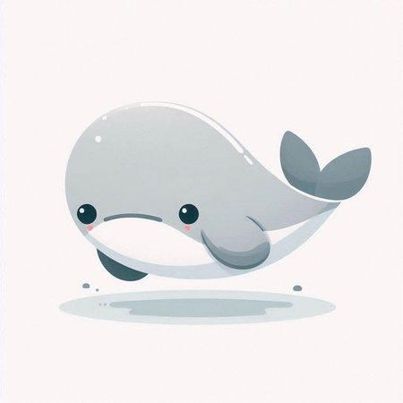Cute cartoon whale. Vector illustration. Isolated on white background.の写真素材