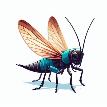 Cartoon grasshopper isolated on white background. Vector illustration.の写真素材