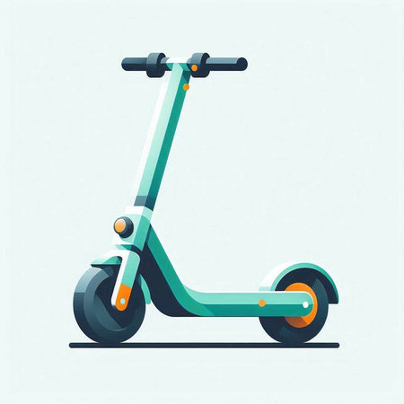 Modern electric scooter in flat style. Vector illustration on light blue background.