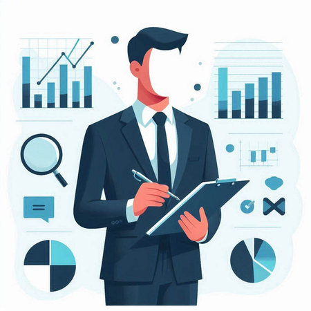 Businessman with clipboard. Vector illustration in flat style. Business concept.の写真素材